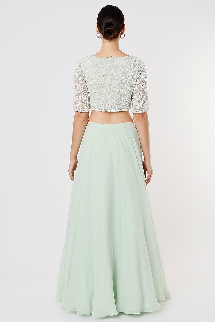 Mint Organza Wedding Lehenga Set by COUTURE BY NIHARIKA at Pernia's Pop Up Shop