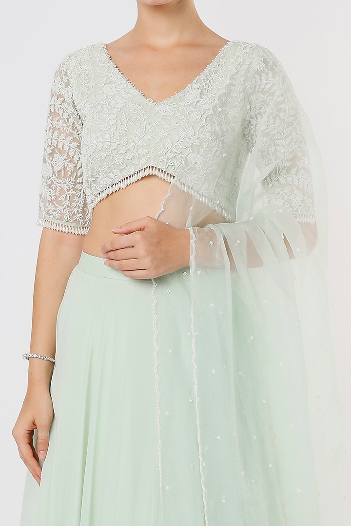 Mint Organza Wedding Lehenga Set by COUTURE BY NIHARIKA at Pernia's Pop Up Shop