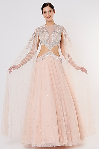 Peach Embroidered Lehenga Set by COUTURE BY NIHARIKA