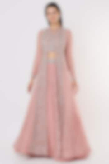 Blush Pink Organza Jacket Set by COUTURE BY NIHARIKA at Pernia's Pop Up Shop