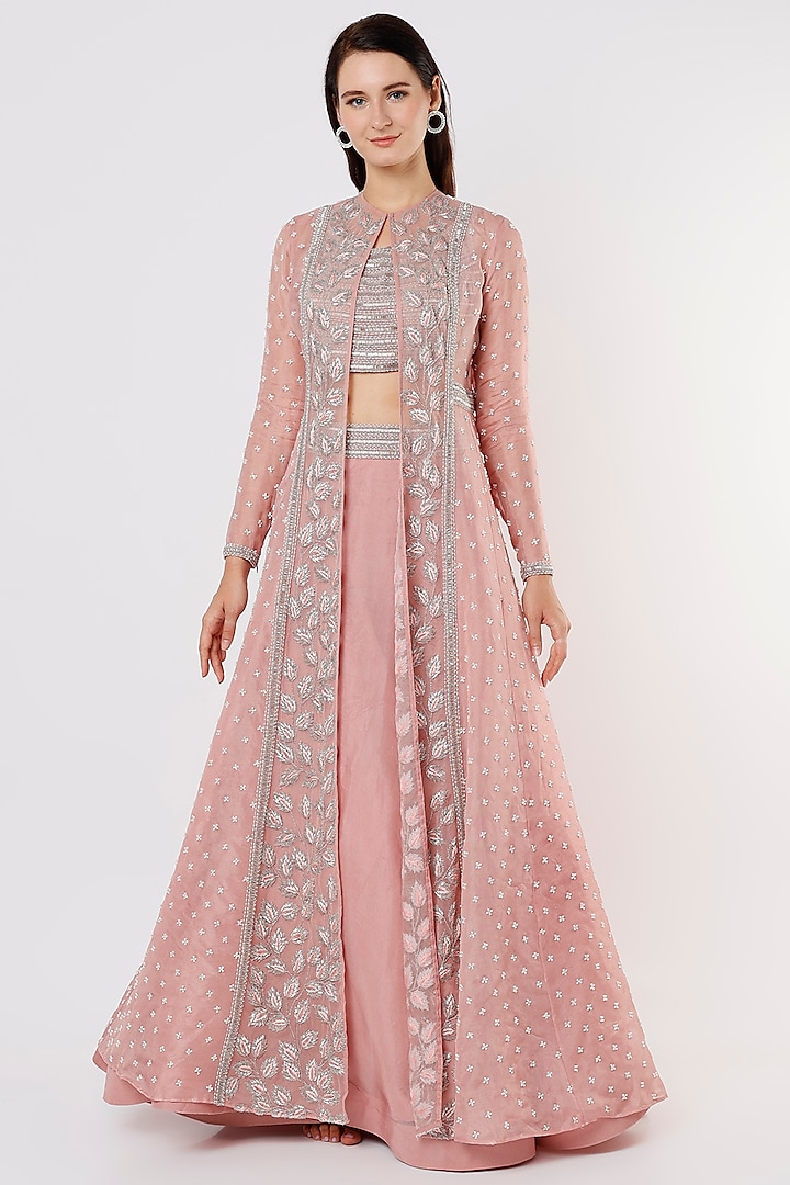 Blush Pink Organza Jacket Set by COUTURE BY NIHARIKA at Pernia's Pop Up Shop