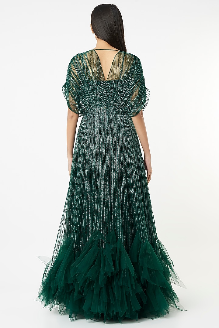 Emerald Green Embroidered Jacket Set by COUTURE BY NIHARIKA at Pernia's Pop Up Shop