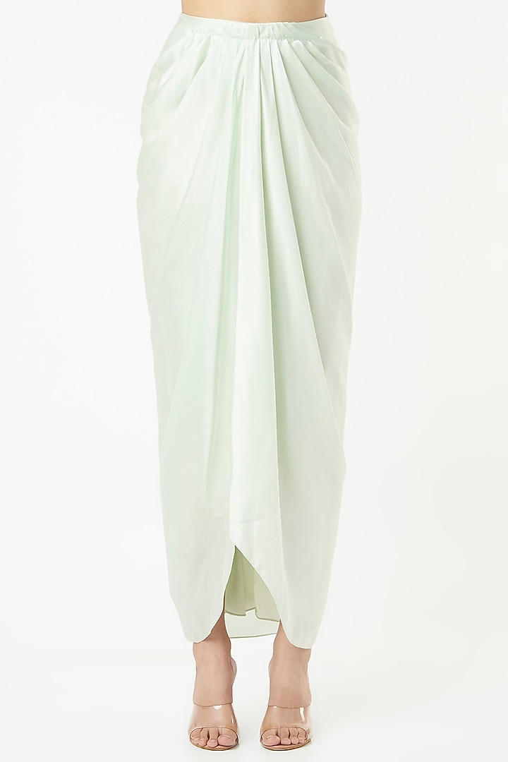Mint Draped Skirt Set With Hand Embroidered Cape by COUTURE BY NIHARIKA at Pernia's Pop Up Shop