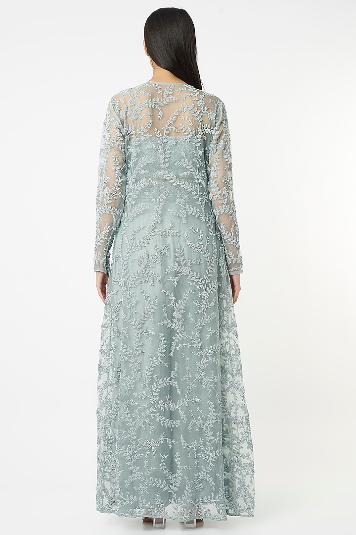 Powder Blue Embroidered Jacket Set by COUTURE BY NIHARIKA at Pernia's Pop Up Shop