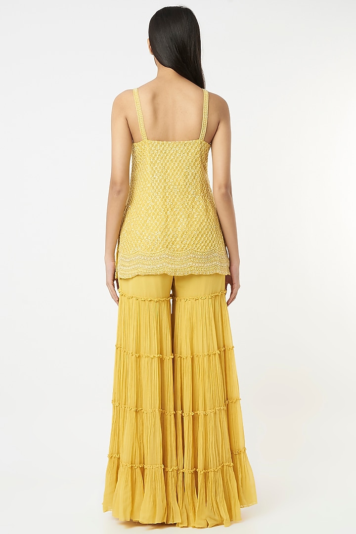 Butter Yellow Gathered Wedding Sharara Set by COUTURE BY NIHARIKA at Pernia's Pop Up Shop