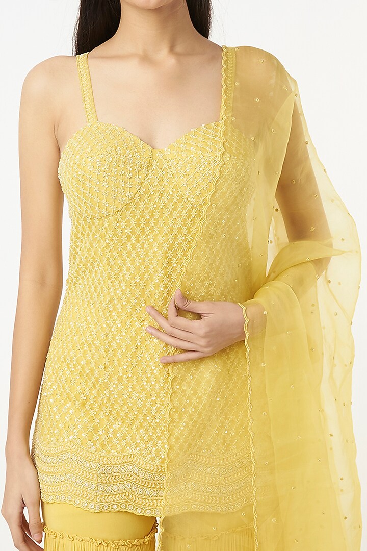 Butter Yellow Gathered Wedding Sharara Set by COUTURE BY NIHARIKA at Pernia's Pop Up Shop