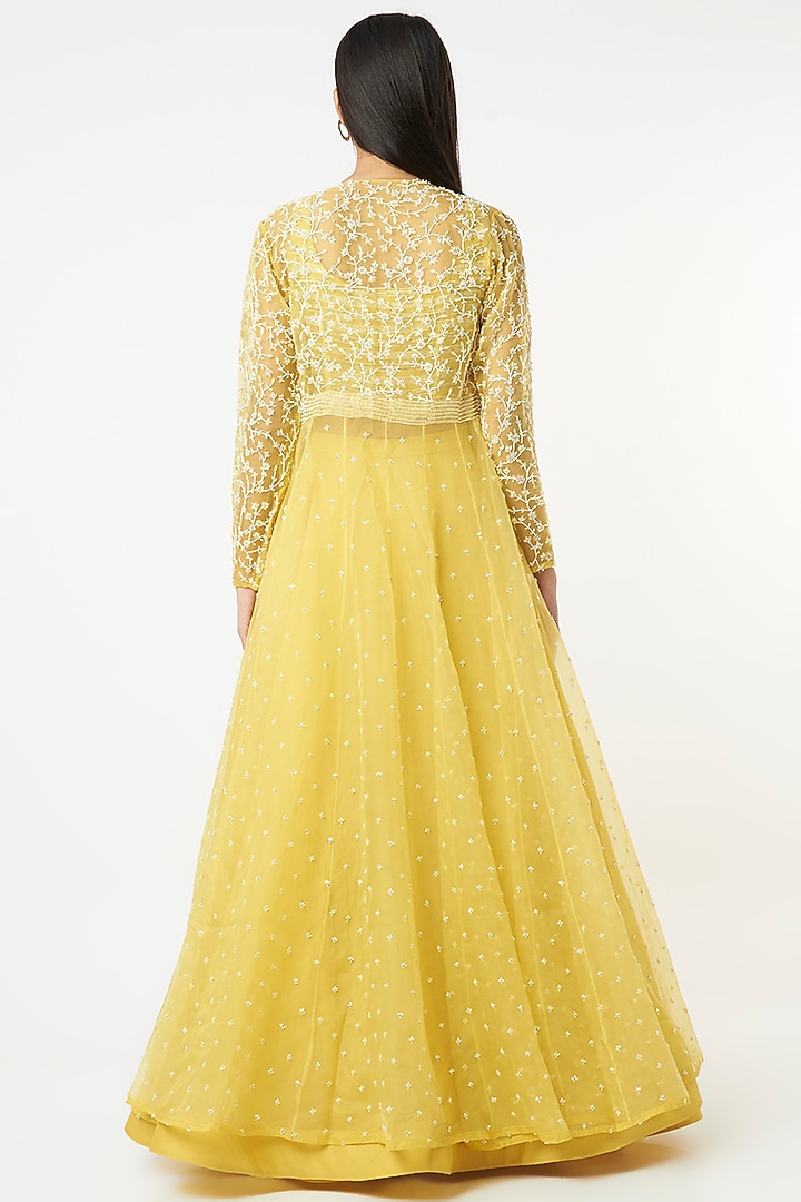 Butter Yellow Hand Embroidered Jacket Set by COUTURE BY NIHARIKA at Pernia's Pop Up Shop