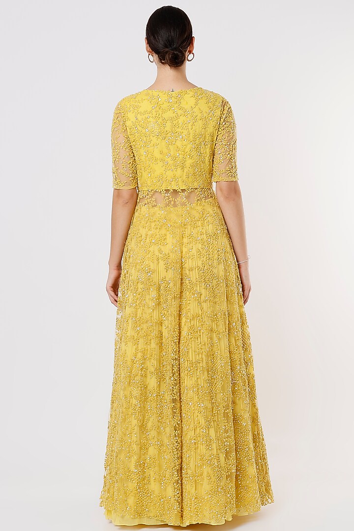 Yellow Embroidered Jacket Set by COUTURE BY NIHARIKA at Pernia's Pop Up Shop