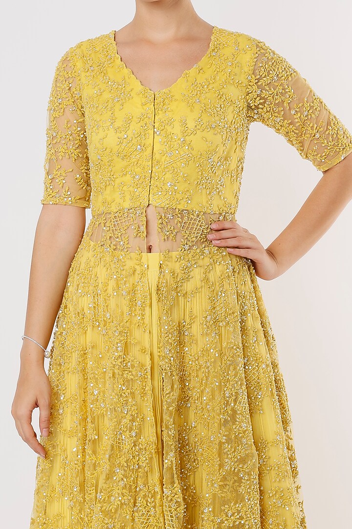 Yellow Embroidered Jacket Set by COUTURE BY NIHARIKA at Pernia's Pop Up Shop