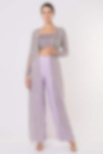 Lilac Embroidered Jacket Set by COUTURE BY NIHARIKA at Pernia's Pop Up Shop