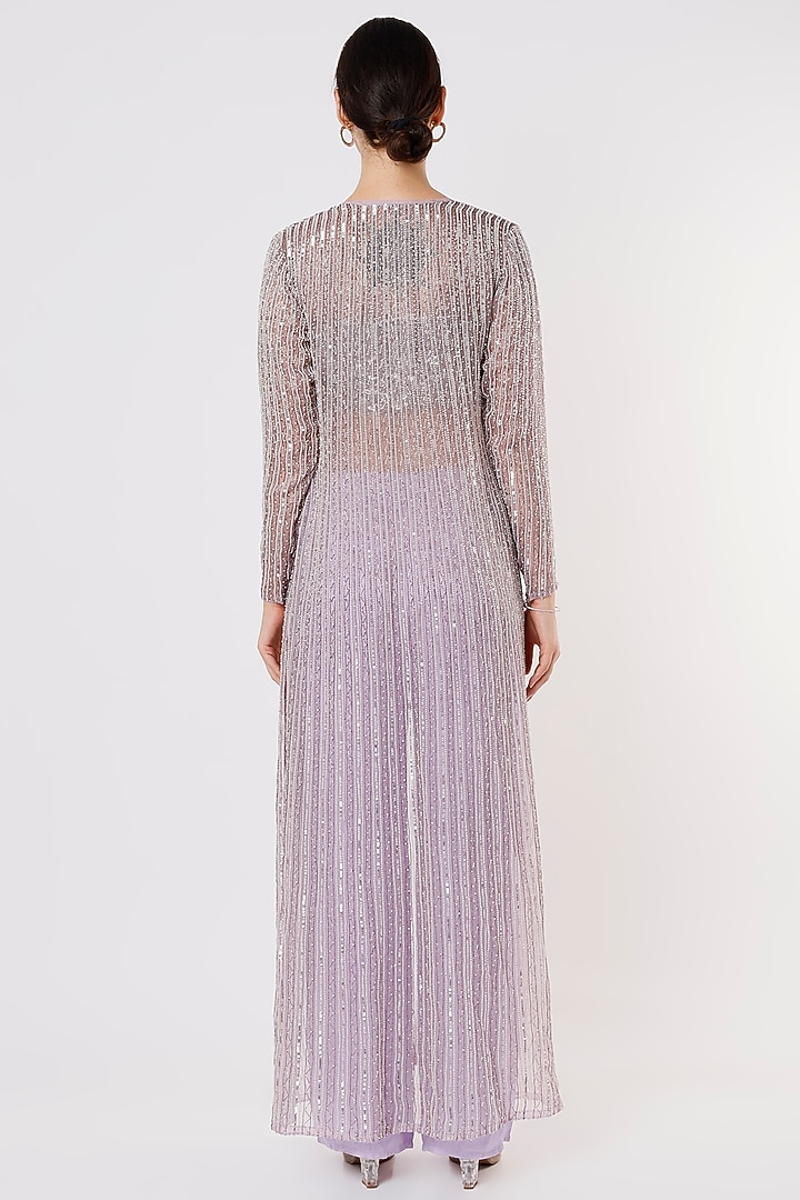 Lilac Embroidered Jacket Set by COUTURE BY NIHARIKA at Pernia's Pop Up Shop