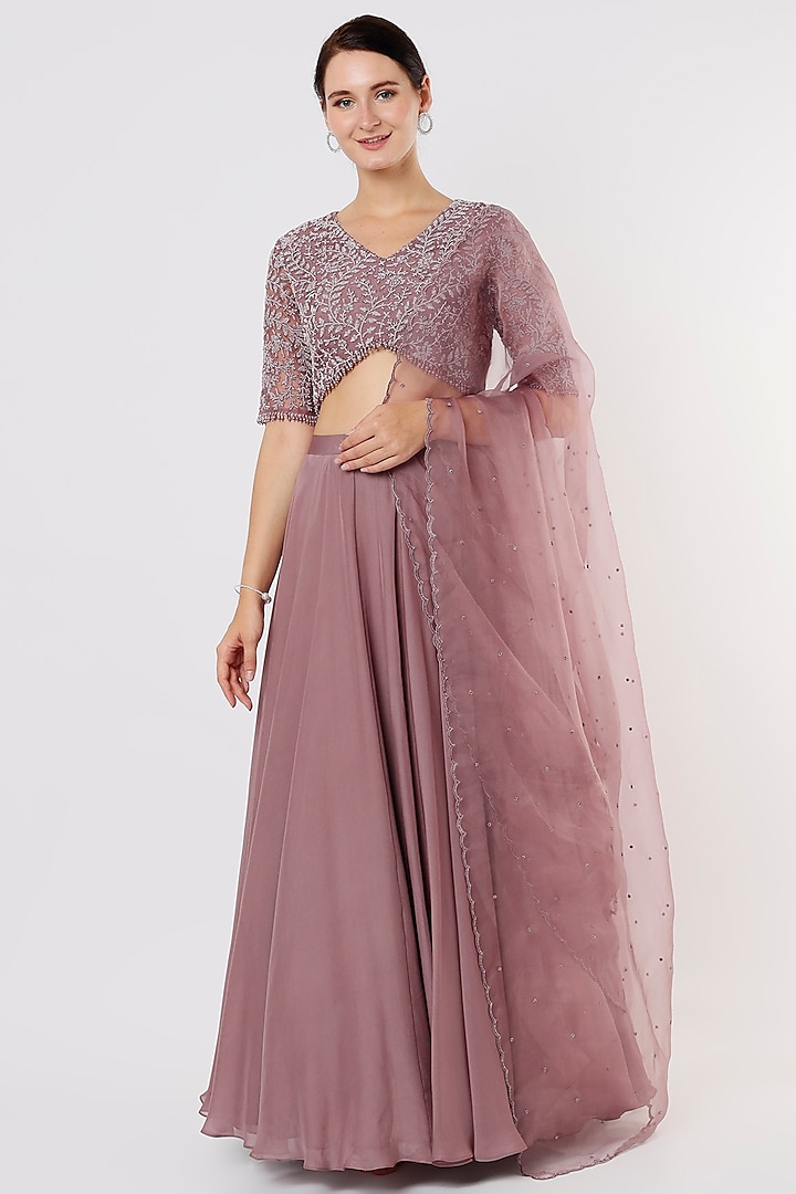 Dusty Purple Organza Wedding Lehenga Set by COUTURE BY NIHARIKA at Pernia's Pop Up Shop