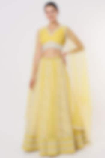 Yellow Hand Embroidered Lehenga Set by COUTURE BY NIHARIKA