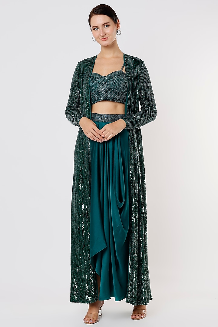 Emerald Green Embroidered Jacket Set by COUTURE BY NIHARIKA at Pernia's Pop Up Shop