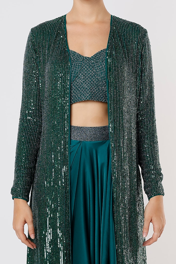 Emerald Green Embroidered Jacket Set by COUTURE BY NIHARIKA at Pernia's Pop Up Shop