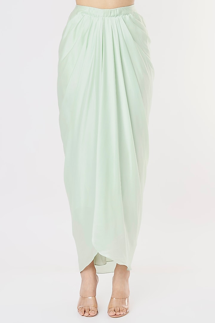 Mint Pure Satin Draped Skirt Set With Net Jacket by COUTURE BY NIHARIKA at Pernia's Pop Up Shop