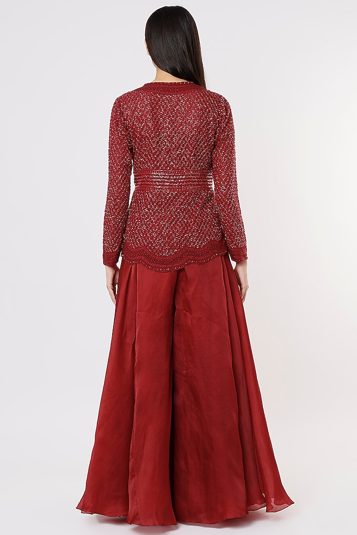Cayenne Red Organza Flared Pant Set by COUTURE BY NIHARIKA at Pernia's Pop Up Shop