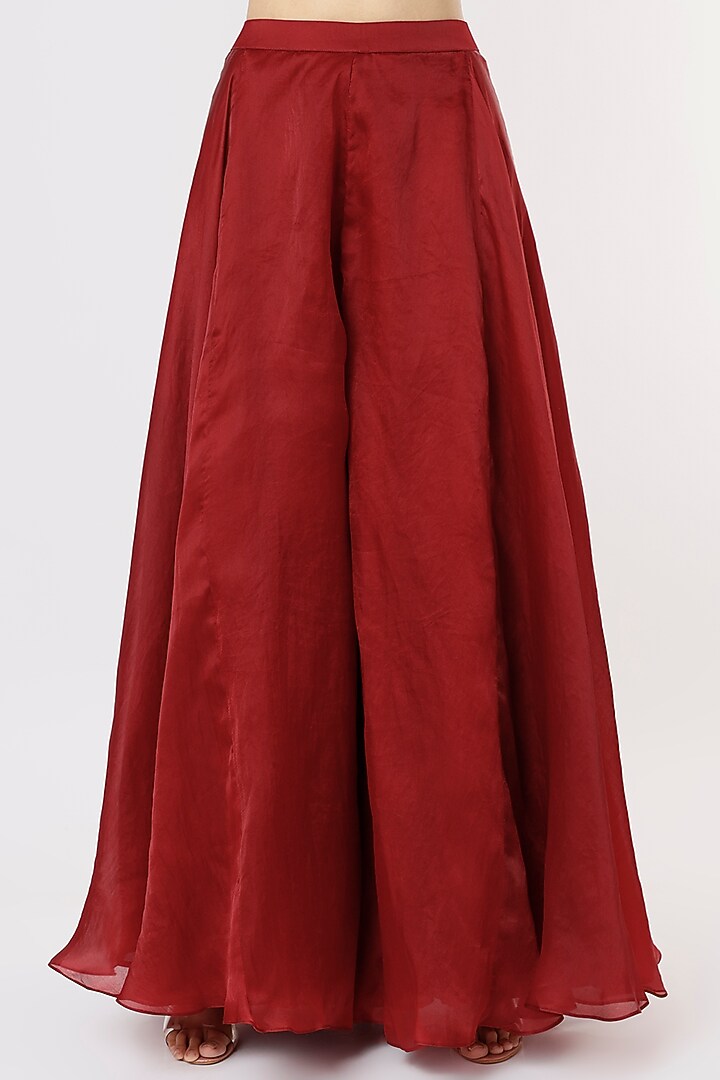Cayenne Red Organza Flared Pant Set by COUTURE BY NIHARIKA at Pernia's Pop Up Shop