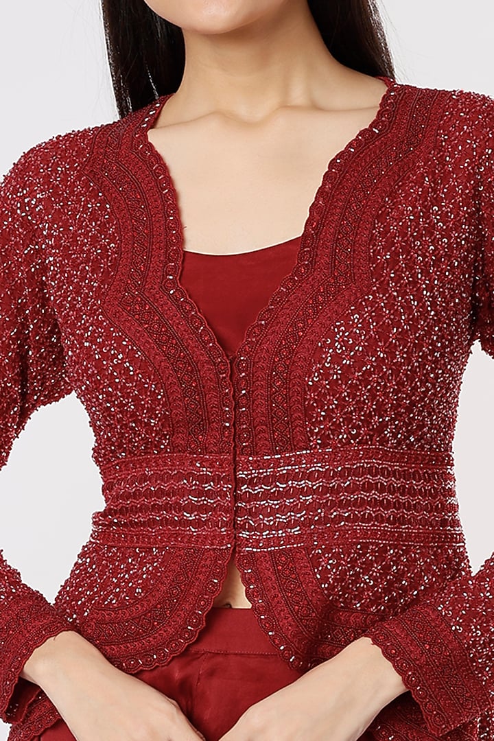 Cayenne Red Organza Flared Pant Set by COUTURE BY NIHARIKA at Pernia's Pop Up Shop