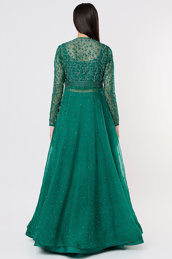 Emerald Green Hand Embroidered Jacket Set by COUTURE BY NIHARIKA at Pernia's Pop Up Shop