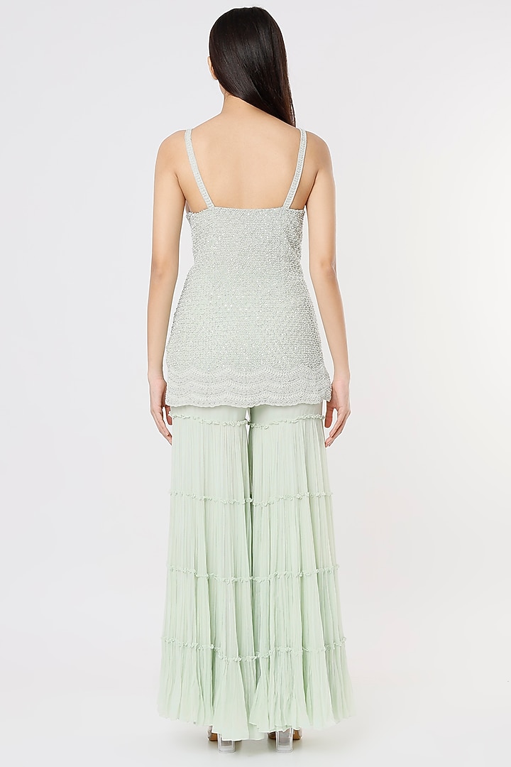 Mint Gathered Wedding Sharara Set by COUTURE BY NIHARIKA at Pernia's Pop Up Shop