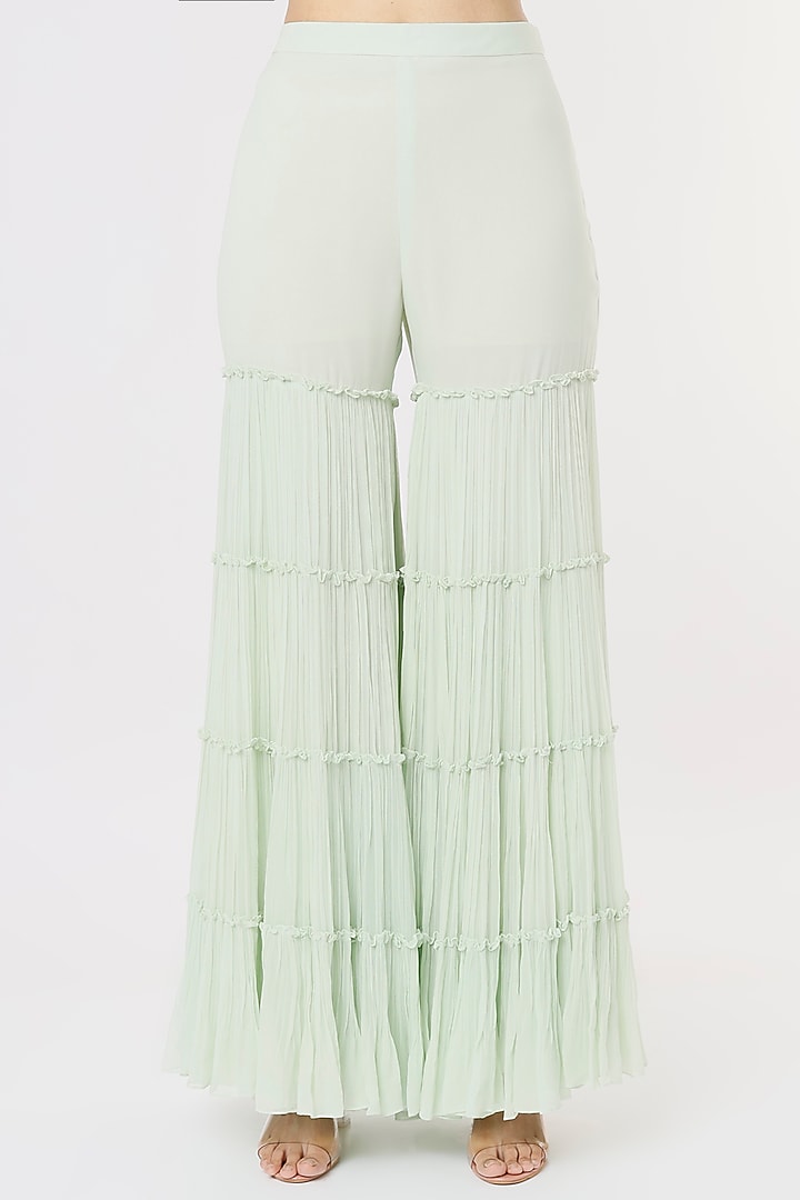 Mint Gathered Wedding Sharara Set by COUTURE BY NIHARIKA at Pernia's Pop Up Shop