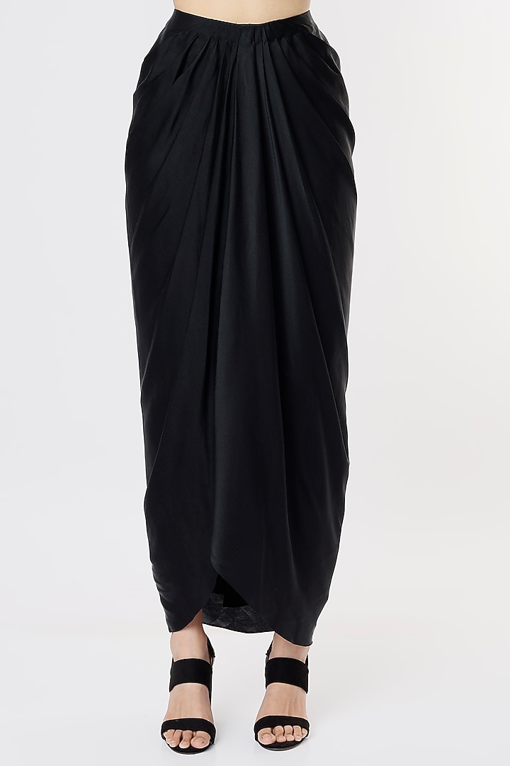 Black Draped Skirt Set With Hand Embroidered Cape by COUTURE BY NIHARIKA at Pernia's Pop Up Shop