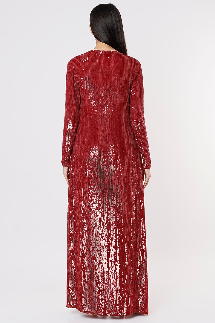 Cayenne Red Georgette Jacket Set by COUTURE BY NIHARIKA at Pernia's Pop Up Shop