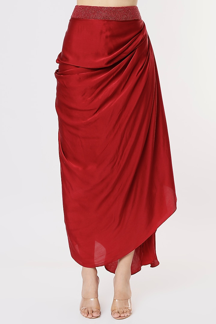 Cayenne Red Georgette Jacket Set by COUTURE BY NIHARIKA at Pernia's Pop Up Shop