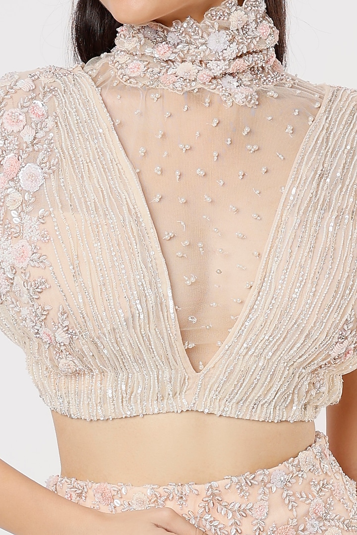 Peach Hand Embroidered Wedding Lehenga Set by COUTURE BY NIHARIKA at Pernia's Pop Up Shop