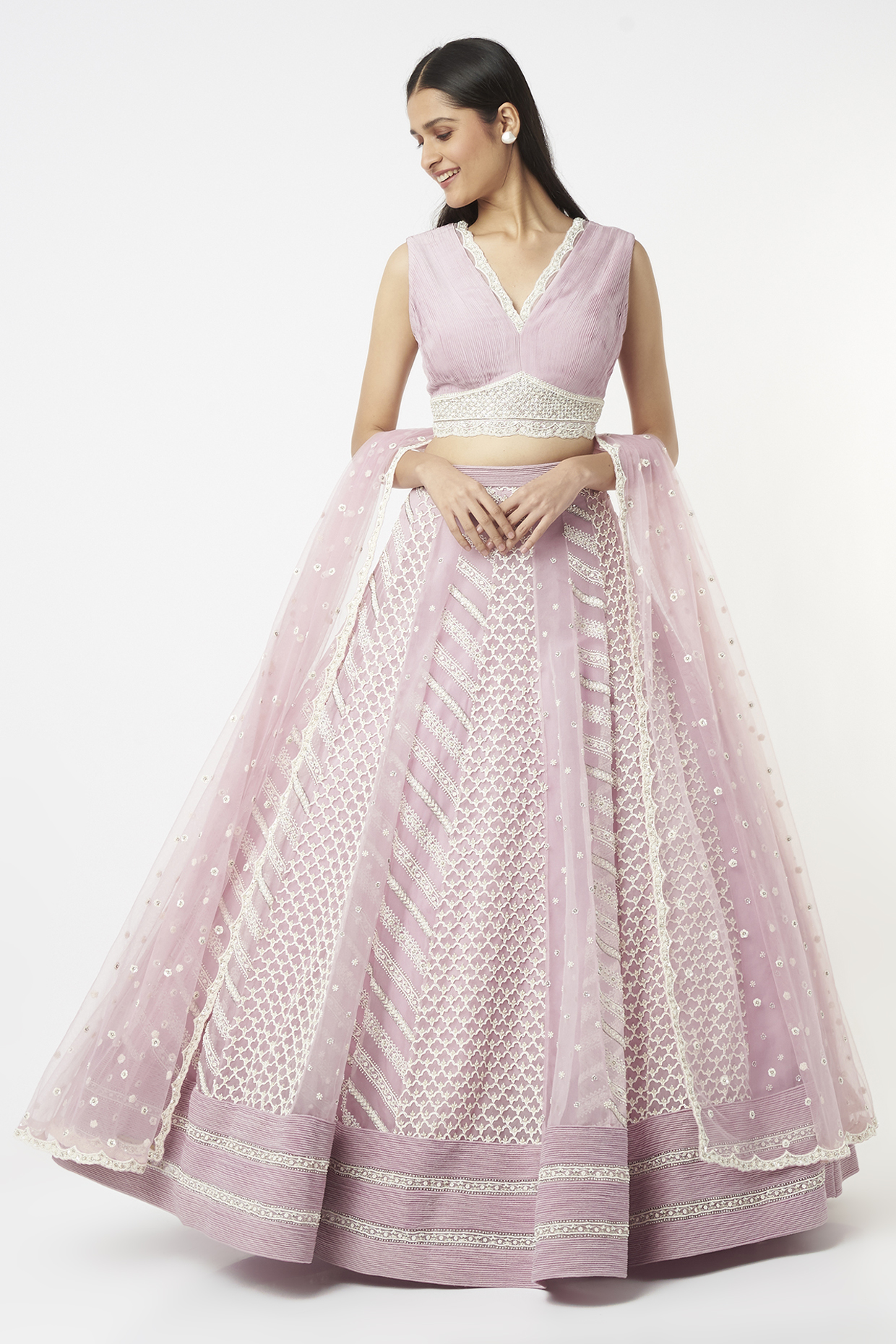 Mauve Embroidered Multi-Paneled Wedding Lehenga Set by COUTURE BY NIHARIKA at Pernia's Pop Up Shop