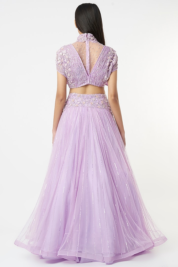 Lilac Hand Embroidered Wedding Lehenga Set by COUTURE BY NIHARIKA at Pernia's Pop Up Shop