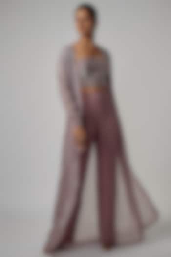 Dusty Purple Net & Viscose Embroidered Jacket Set by COUTURE BY NIHARIKA