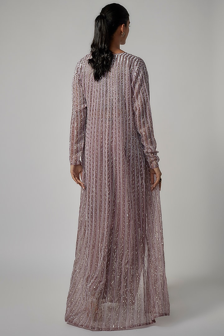 Dusty Purple Net & Viscose Embroidered Jacket Set by COUTURE BY NIHARIKA at Pernia's Pop Up Shop