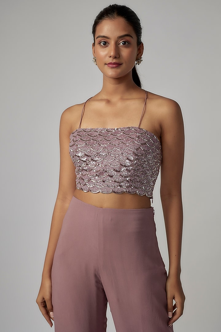 Dusty Purple Net & Viscose Embroidered Jacket Set by COUTURE BY NIHARIKA at Pernia's Pop Up Shop