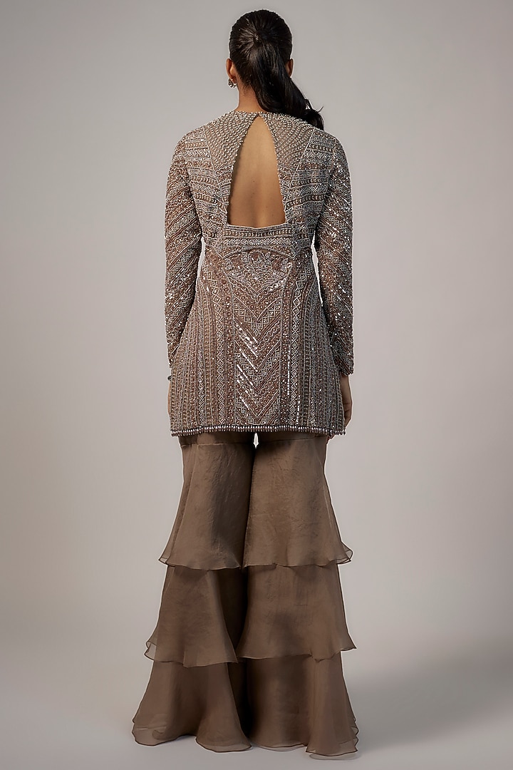 Brown Organza Bridal Sharara Set by COUTURE BY NIHARIKA at Pernia's Pop Up Shop