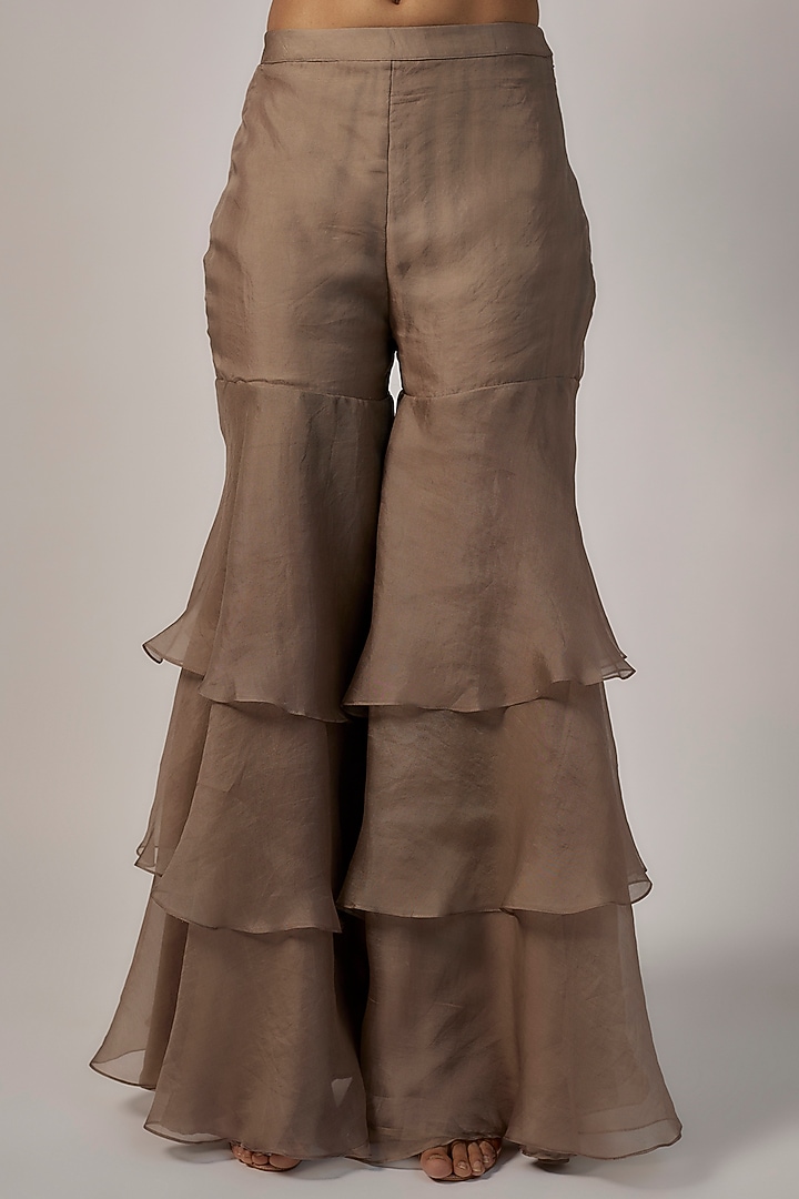 Brown Organza Bridal Sharara Set by COUTURE BY NIHARIKA at Pernia's Pop Up Shop
