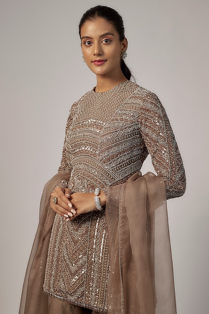 Brown Organza Bridal Sharara Set by COUTURE BY NIHARIKA at Pernia's Pop Up Shop