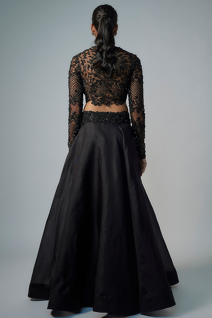 Black Net & Organza Wedding Lehenga Set by COUTURE BY NIHARIKA at Pernia's Pop Up Shop