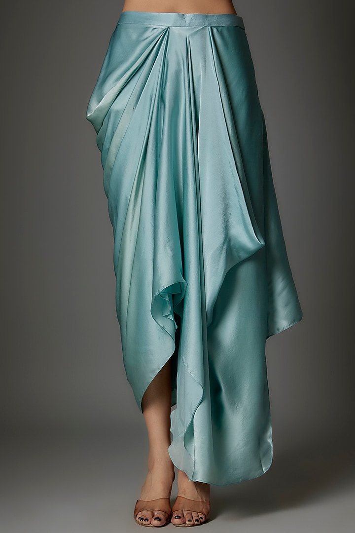 Aqua Blue Satin Skirt Cape Set by COUTURE BY NIHARIKA at Pernia's Pop Up Shop