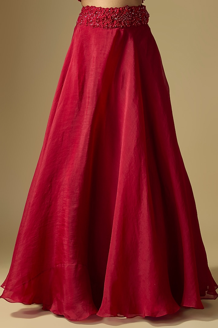 Red Net Wedding Lehenga Set by COUTURE BY NIHARIKA at Pernia's Pop Up Shop