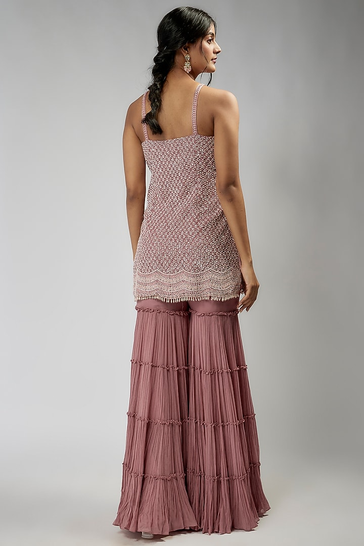 Blush Pink Viscose & Organza Wedding Sharara Set by COUTURE BY NIHARIKA at Pernia's Pop Up Shop