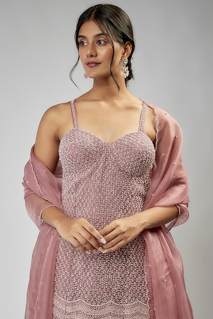 Blush Pink Viscose & Organza Wedding Sharara Set by COUTURE BY NIHARIKA at Pernia's Pop Up Shop