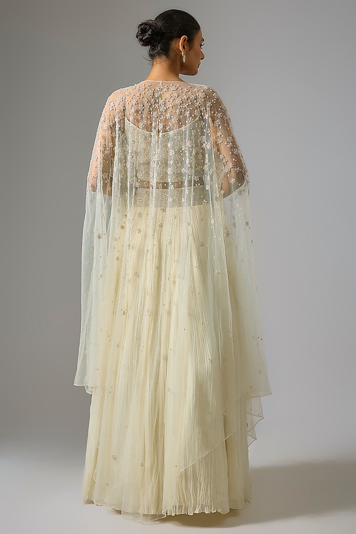 Ivory Viscose & Net Jacket Wedding Lehenga Set by COUTURE BY NIHARIKA at Pernia's Pop Up Shop