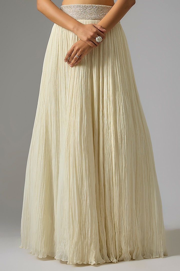 Ivory Viscose & Net Jacket Wedding Lehenga Set by COUTURE BY NIHARIKA at Pernia's Pop Up Shop