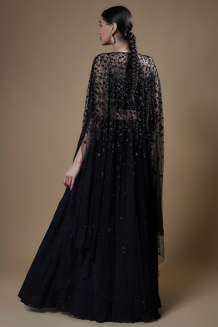 Black Viscose Embroidered Wedding Lehenga Set by COUTURE BY NIHARIKA at Pernia's Pop Up Shop