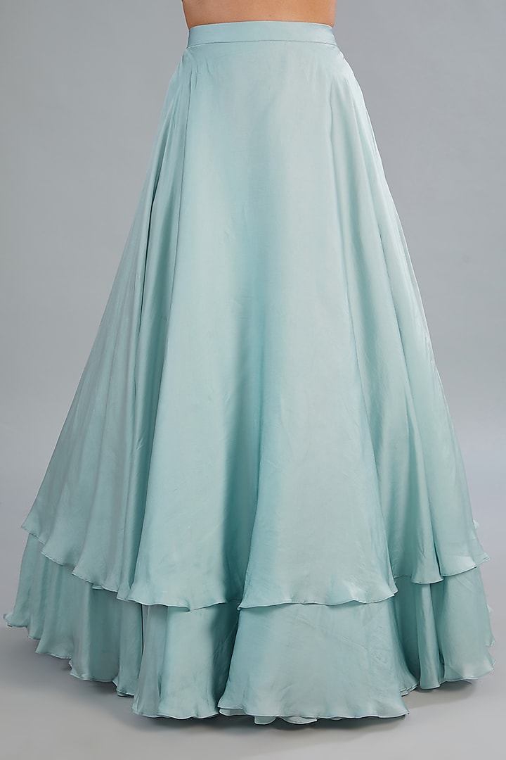 Aqua Blue Art Satin Organza Wedding Lehenga Set by COUTURE BY NIHARIKA at Pernia's Pop Up Shop