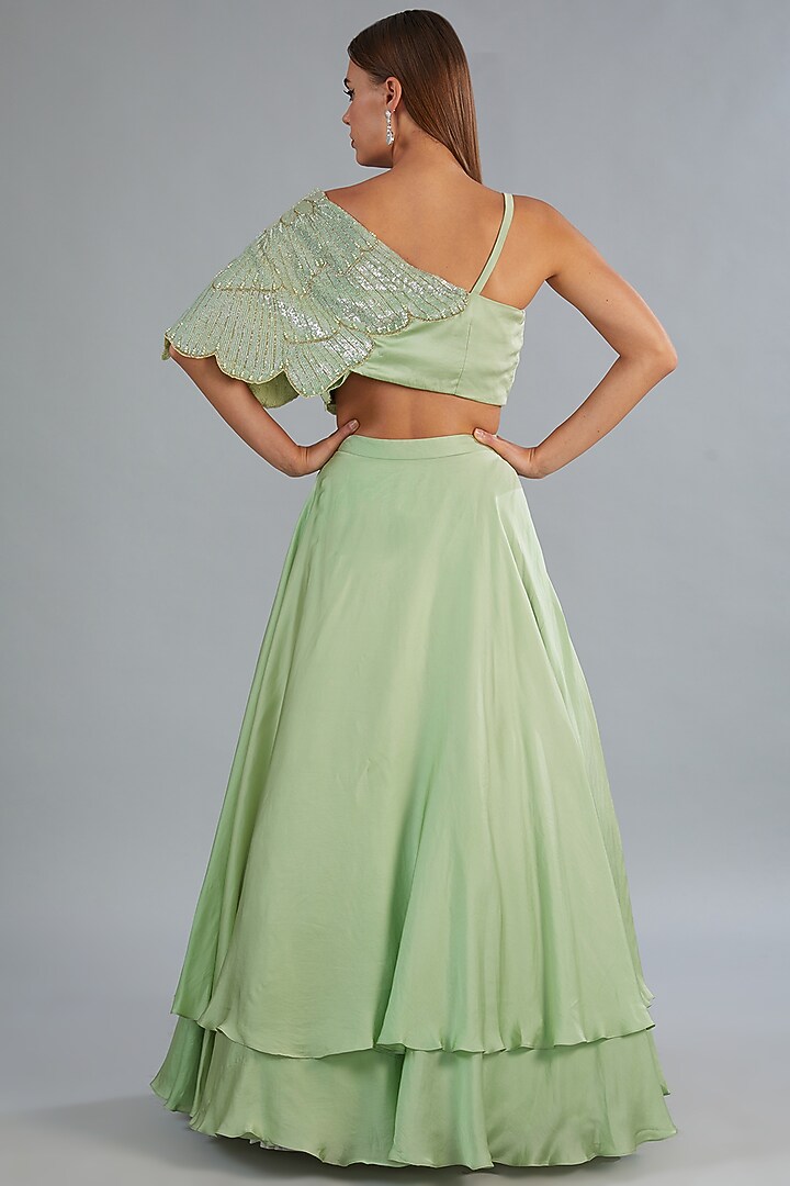Mint Green Art Satin Organza Wedding Lehenga Set by COUTURE BY NIHARIKA at Pernia's Pop Up Shop