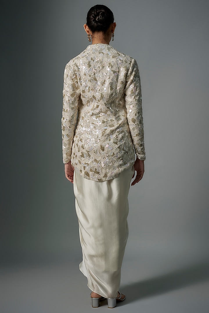 Ivory Organza & Satin Embroidered Jacket Set by COUTURE BY NIHARIKA at Pernia's Pop Up Shop