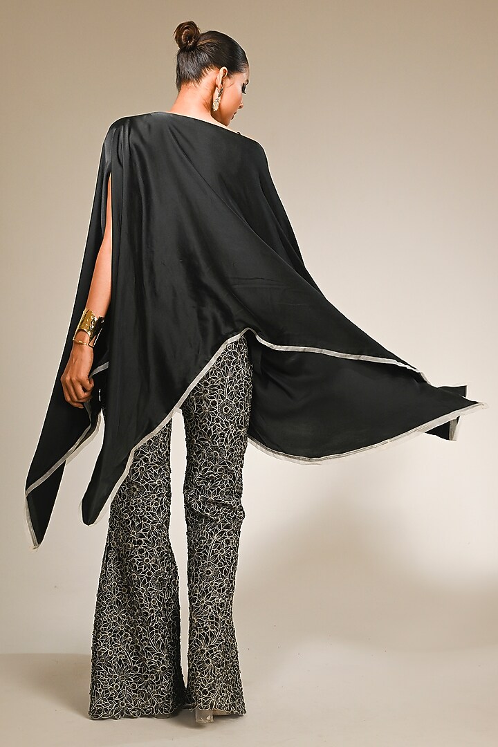 Black Pure Satin & Organza Kaftan Set by COUTURE BY NIHARIKA at Pernia's Pop Up Shop
